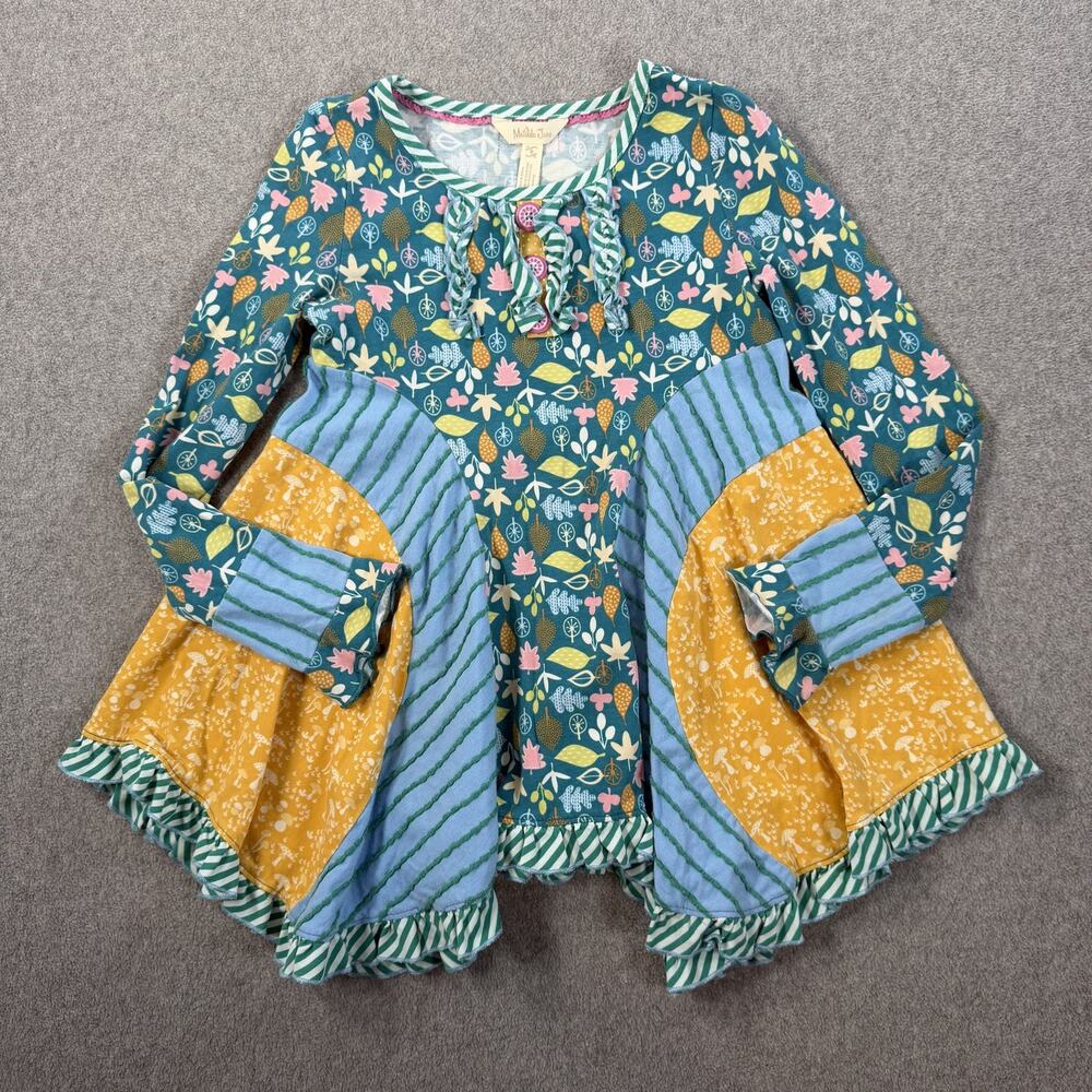 Matilda Jane Girls Size 8 Make Believe Footpath Tunic Mixed Fabric Woodland Blue